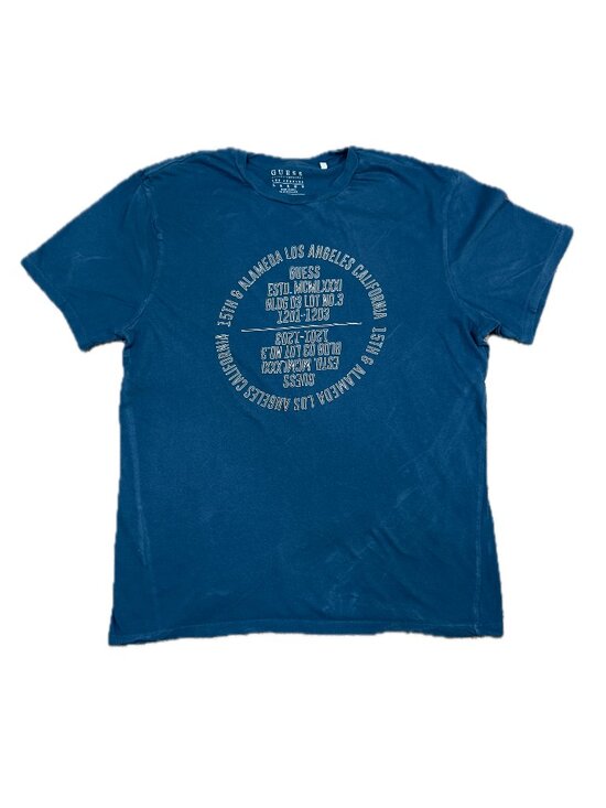 GUESS Los Angeles Circle Logo Tee Blue Sz Large - Picture 1 of 2